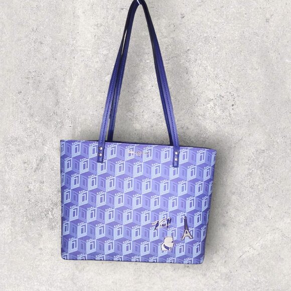 Karl Lagerfeld Blue Signature Maybelle Paris Tote - NWT - Picture 2 of 9